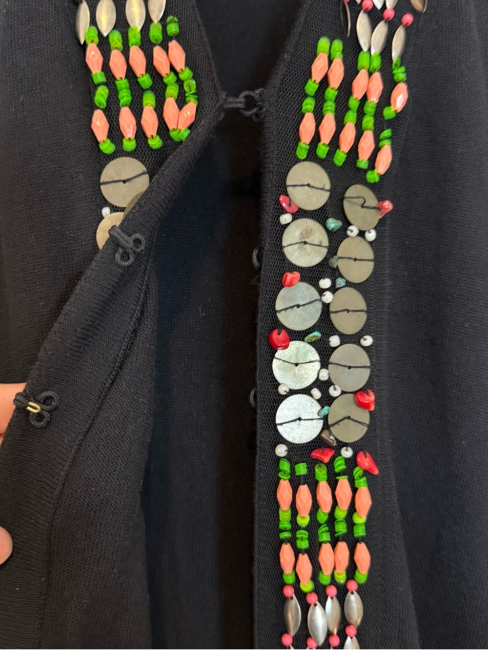 Nanette Lepore 1000 Temple Open-Front Beaded Cardigan Sweater Black Large Boho - Picture 5 of 9